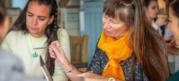 Two people doing an office audit.