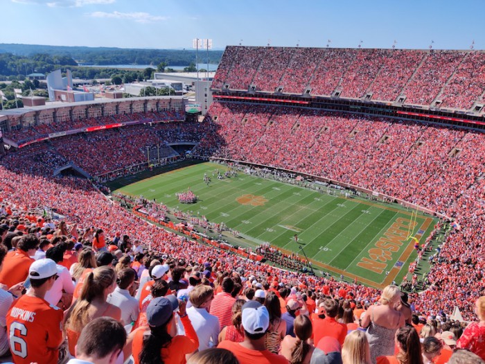 view of Clemenson stadium from high in the stands